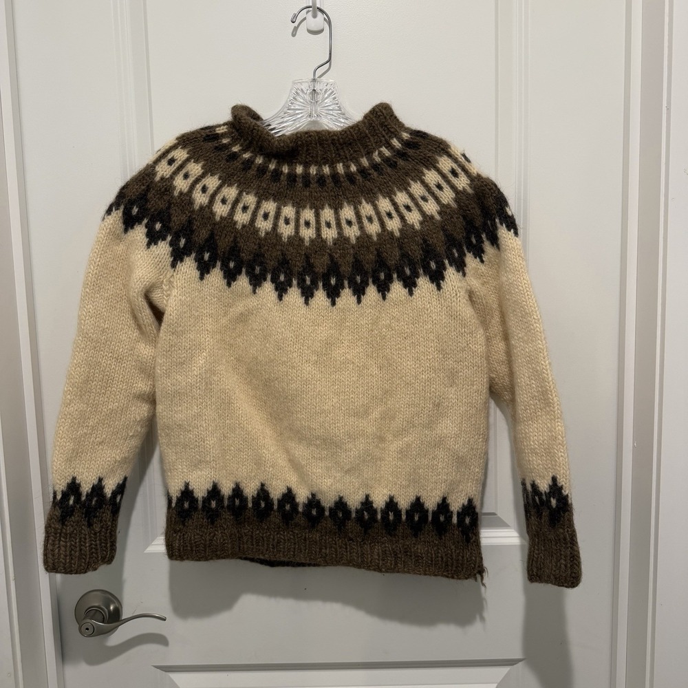 Women Icelandic Wool Fair Isle Scandinavian knit fisherman pullover sweater‎ Sm